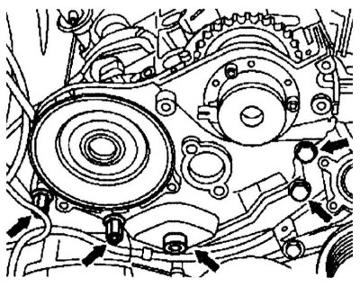12. Loosen the bolts (arrows) and remove the front covers.