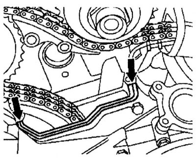 1. Apply sealant 002 989 7320 10 to the groove of the timing chain cover of the left and right…