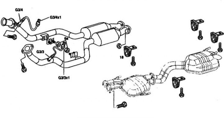 Типова конструкція системи випуску відпрацьованих газів (на прикладі моделей із двигуном серії М119)