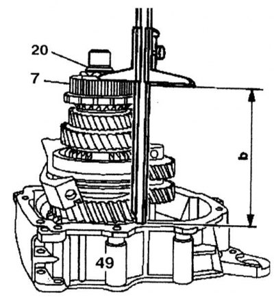 10. Запрессуйте ведений вал (20) у проміжний картер.Використовуючи штангенциркуль, виміряйте…