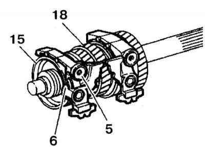 1. Fordítsa el a 4./5. sebességváltó kart (5) 90°-kal, és vegye le a villával (6) és a…