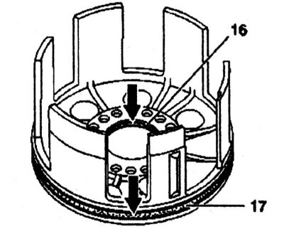 2. Install the radial sealing rings (16) and (17).