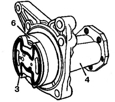 6. Remove the retaining ring (18) from the drive shaft (11). Replace the retaining ring.