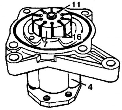 7. Remove the rotor (7) using a plastic hammer from the drive shaft (11) together with the blades…