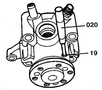 12. Knock out the pin (19) from the pump body using a punch.