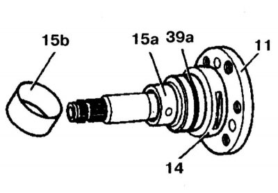14. Remove the bushing (15b) and check it.