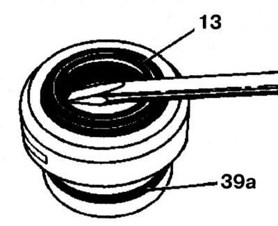 16. Using a screwdriver, remove the radial oil seal (13) from the flange, replace the sealing ring…