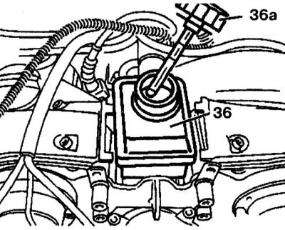 4. The oil level indicator (36a) with the «MIN» and «MAX» marks for checking the oil level is…
