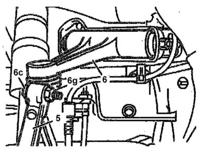 1. Separate the steering knuckle (5) from the upper arm (6) - if necessary, use puller No.140 589…