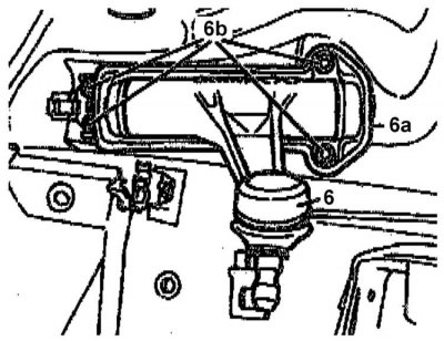 2. Unscrew the nuts (6b) securing the bearing axle assembly holder (6a) to the frame.