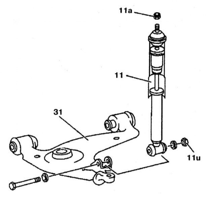 3. Disconnect the shock absorber (11) from the lower arm (31) and remove it downwards.