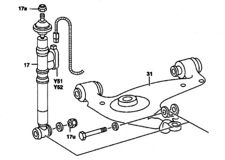 Shock absorber strut (models with hydraulic suspension adjustment)