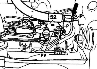 1. Disconnect the delivery pipe (P). Drain the oil into a suitable container.