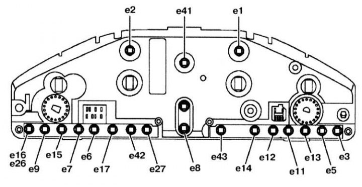 Layout of control lamps and signal indicators on models from 09.95 onwards.