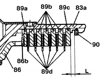 83a - Външна опора на съединителя K1; 86 - Бутало; 86b - Дискова пружина; 89a - Външен диск…