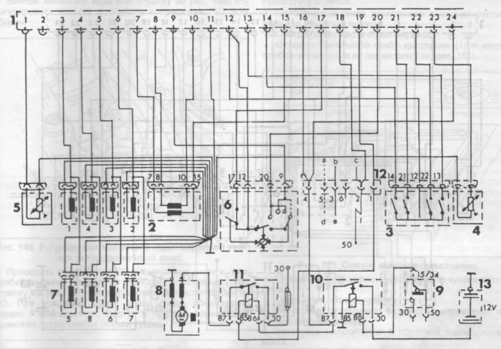 Rajz. 142. Nyolchengeres motor elektronikus üzemanyag-befecskendező vezérlőberendezésének bekötési…