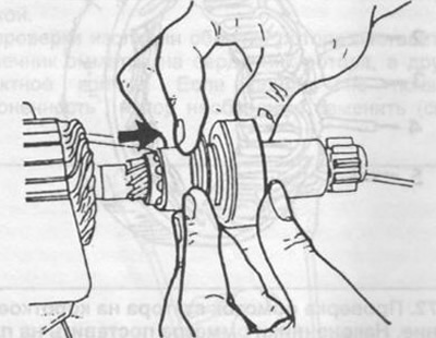 Rajz. 277. Az önindító meghajtó mechanizmusának eltávolítása az armatúra tengelyéről.