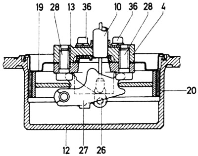4. Wheel carrier. 12. Brake disc. 13. Brake shoe holder. 19. Brake shield. 20. Brake shoes. 28.…