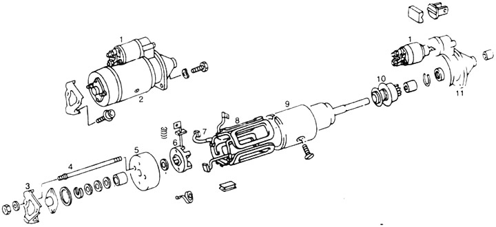 1. Elektromágneses relé (szolenoid). 2. Indító (indító eszköz). 3. Dugó. 4. Csípőcsavar. 5.…